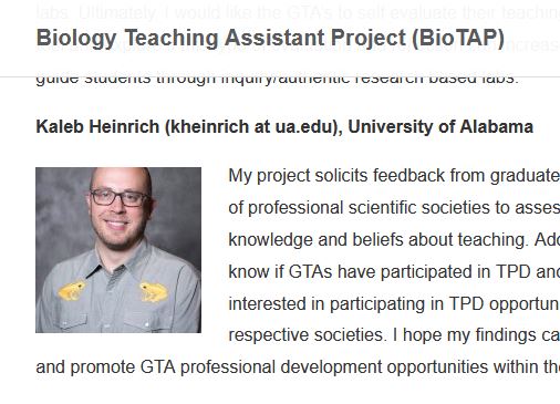 Biology Teaching Assistant Project cohort page